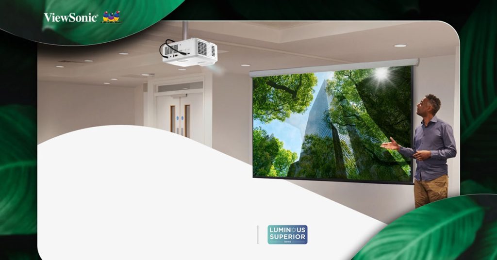 ViewSonic Đồng Hành Bền Vững, Giảm Tác Động Môi Trường. Máy Chiếu Mang Đến Chất Lượng Ấn Tượng, Tiết Kiệm Chi Phí, Và Giảm Phát Thải, Hướng Tới Tương Lai Xanh.